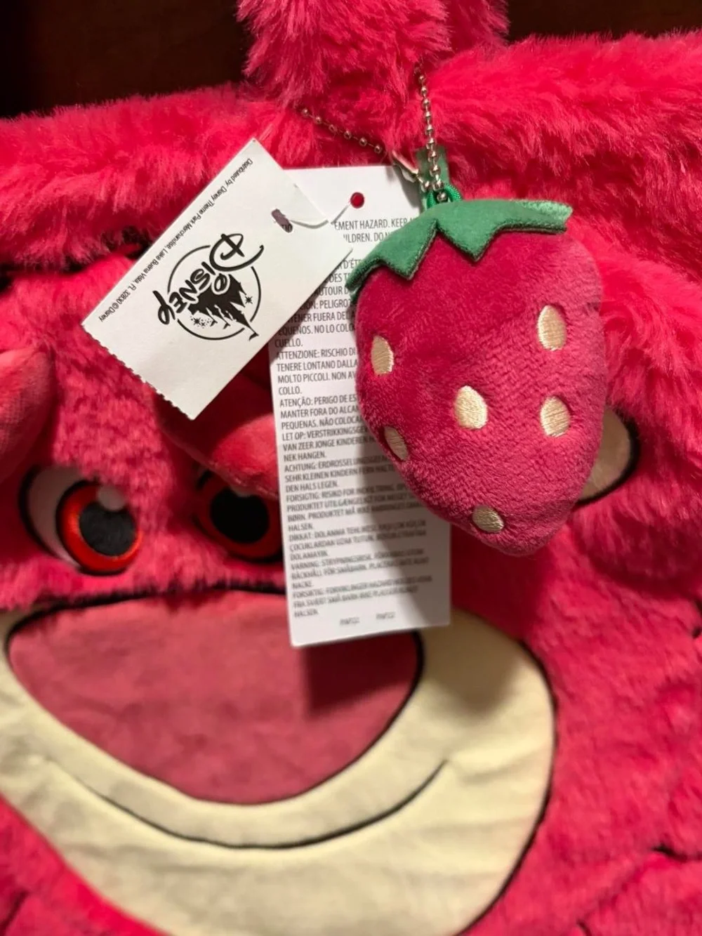 Disney Hot Pink Plush Character Tote with Strawberry Charm